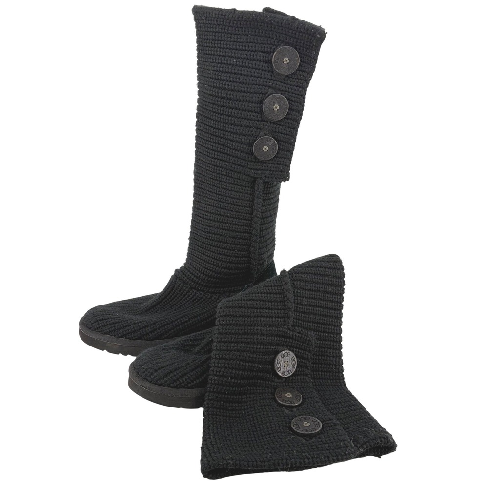 UGG Cardy Tall Sweater Boot Black Knit Three Button Classic Boho Size 10 Slouchy